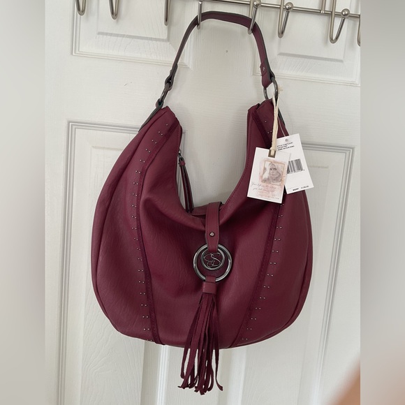 Jessica Simpson Handbags - Jessica Simpson Burgundy Hobo Handbag Studded Tassel New With Tags